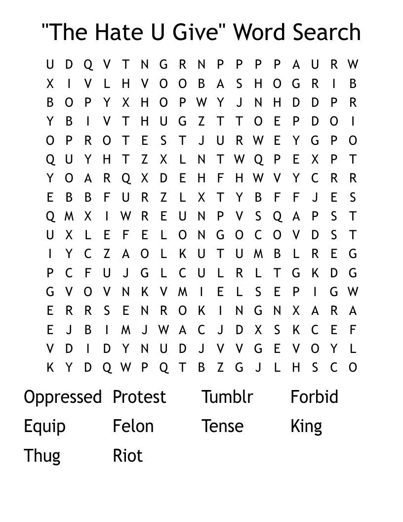 "The Hate U Give" Word Search
