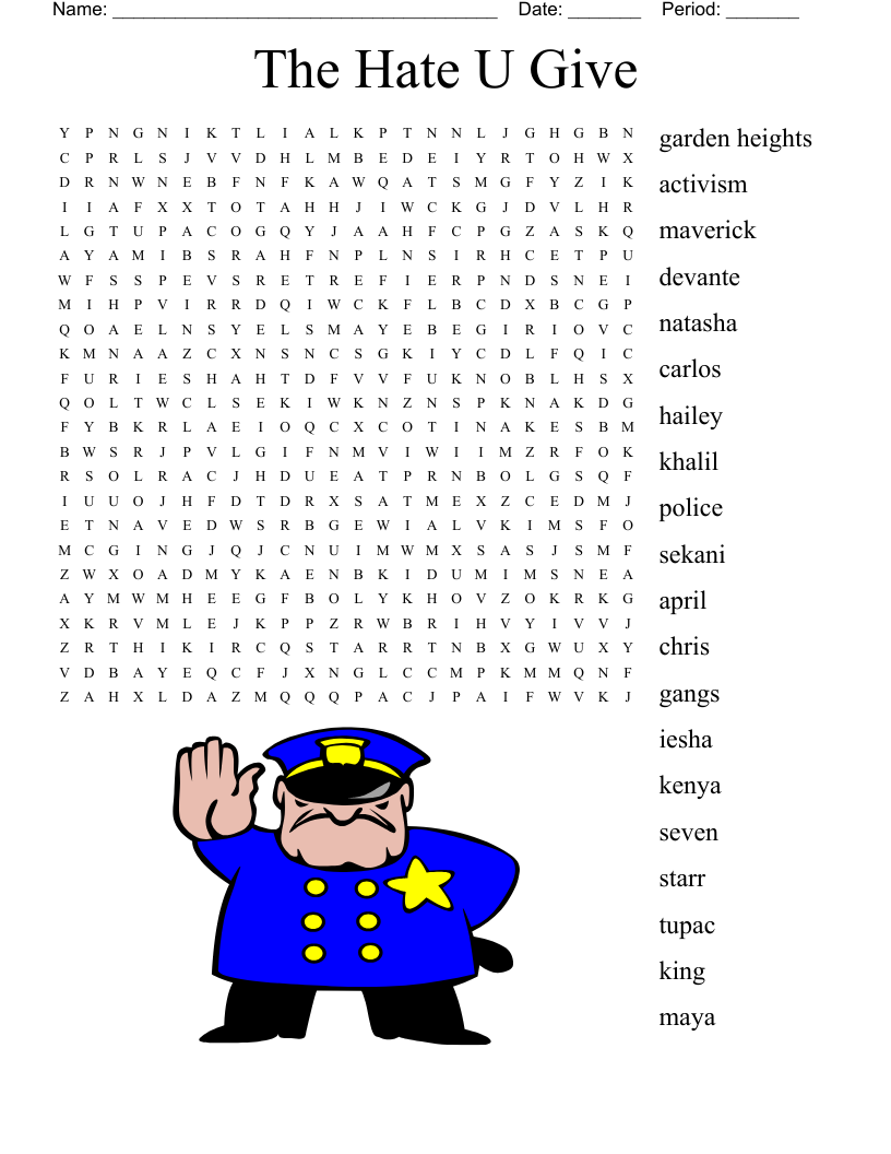 The Hate U Give  Word Search