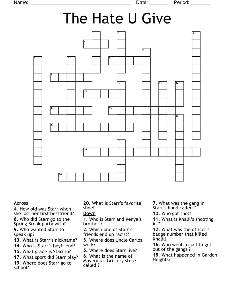 The Hate U Give  Crossword