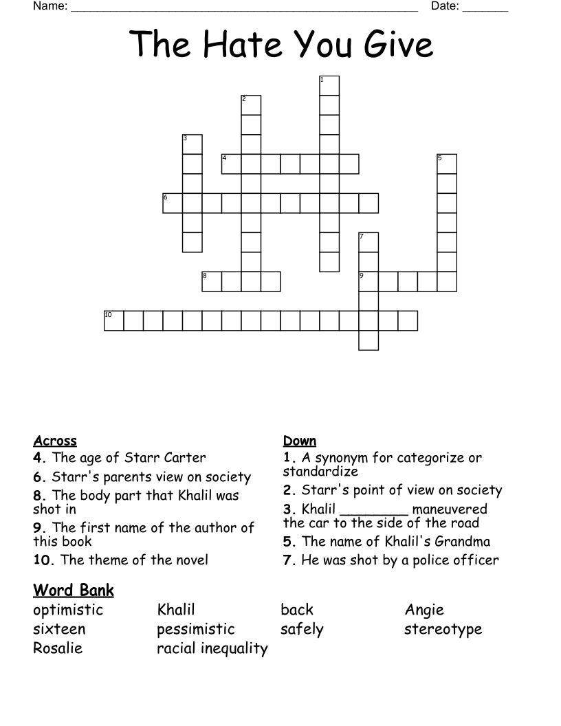 The Hate You Give Crossword