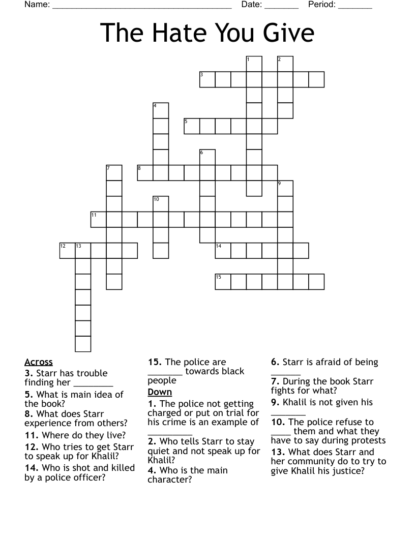 The Hate You Give Crossword