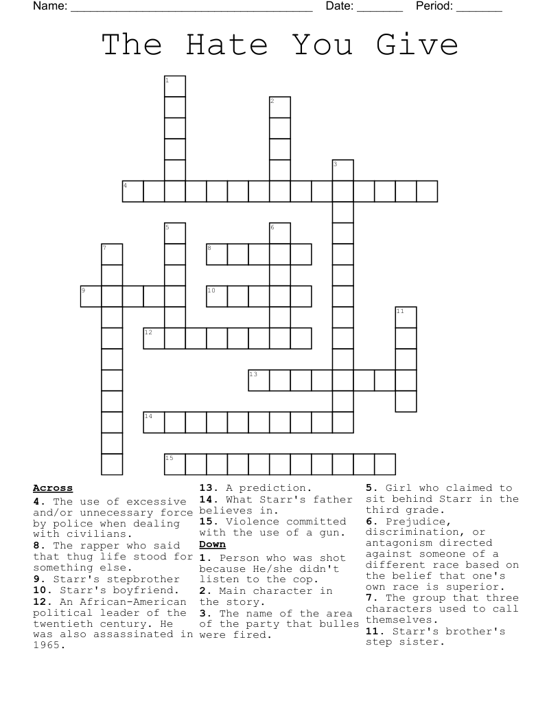 The Hate You Give Crossword