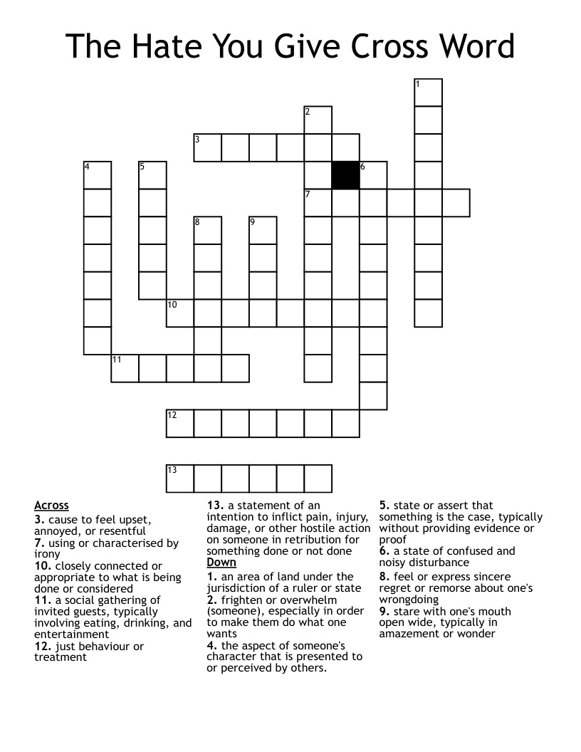 The Hate You Give Cross Word 