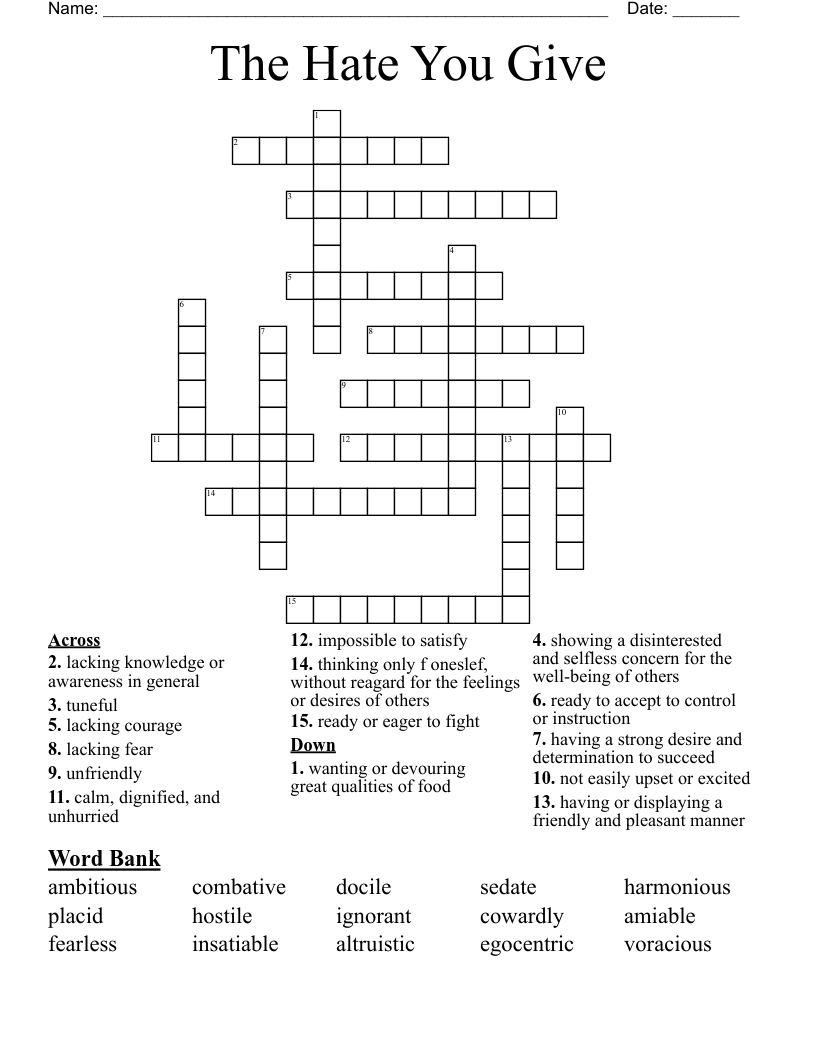 The Hate You Give  Crossword
