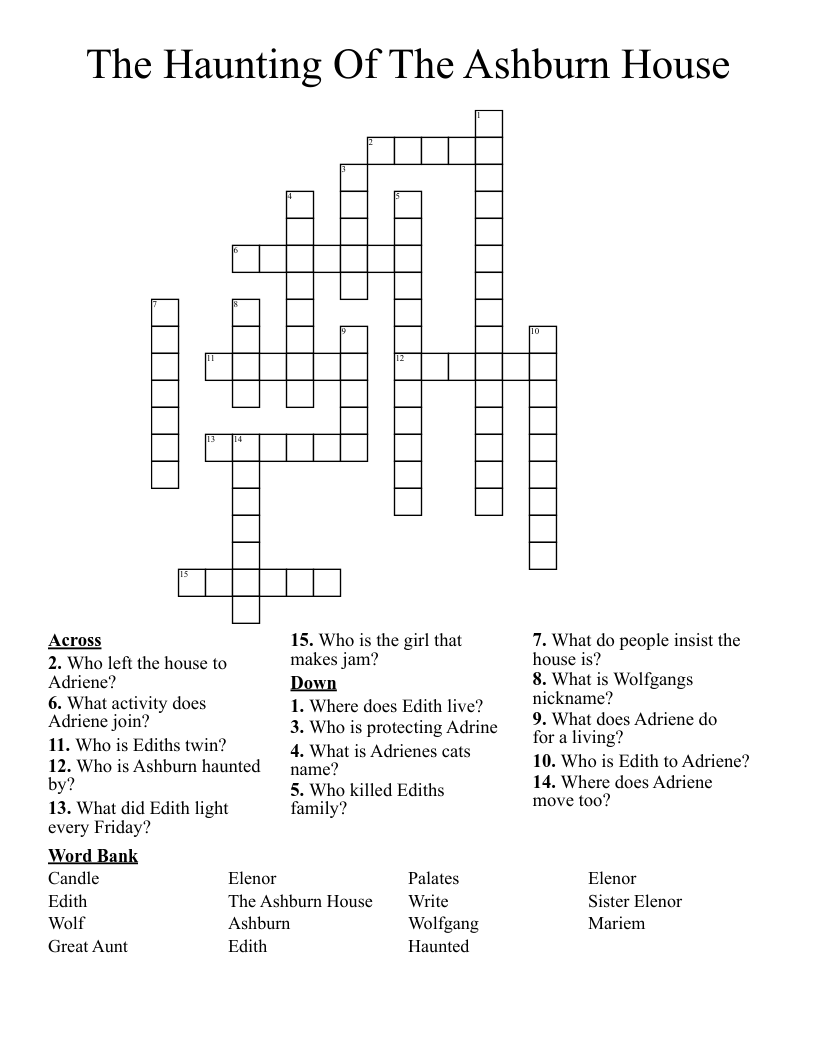 The Haunting Of The Ashburn House Crossword