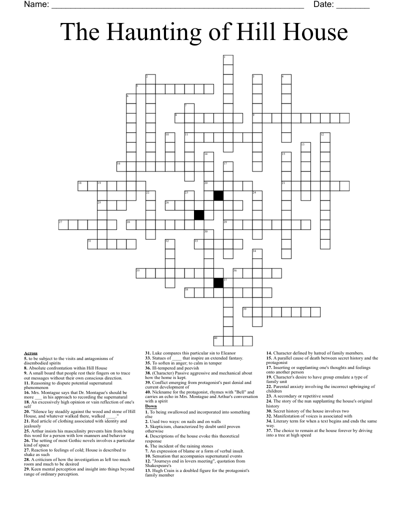 The Haunting of Hill House Crossword
