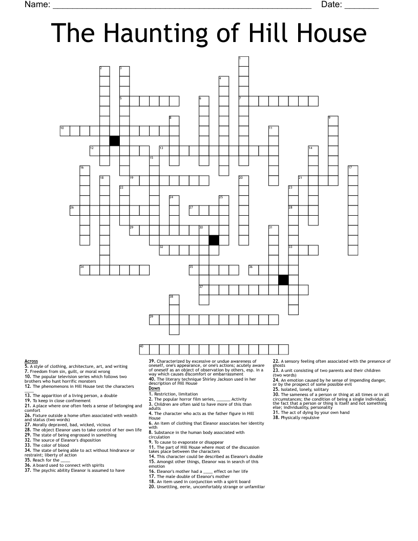 The Haunting of Hill House Crossword