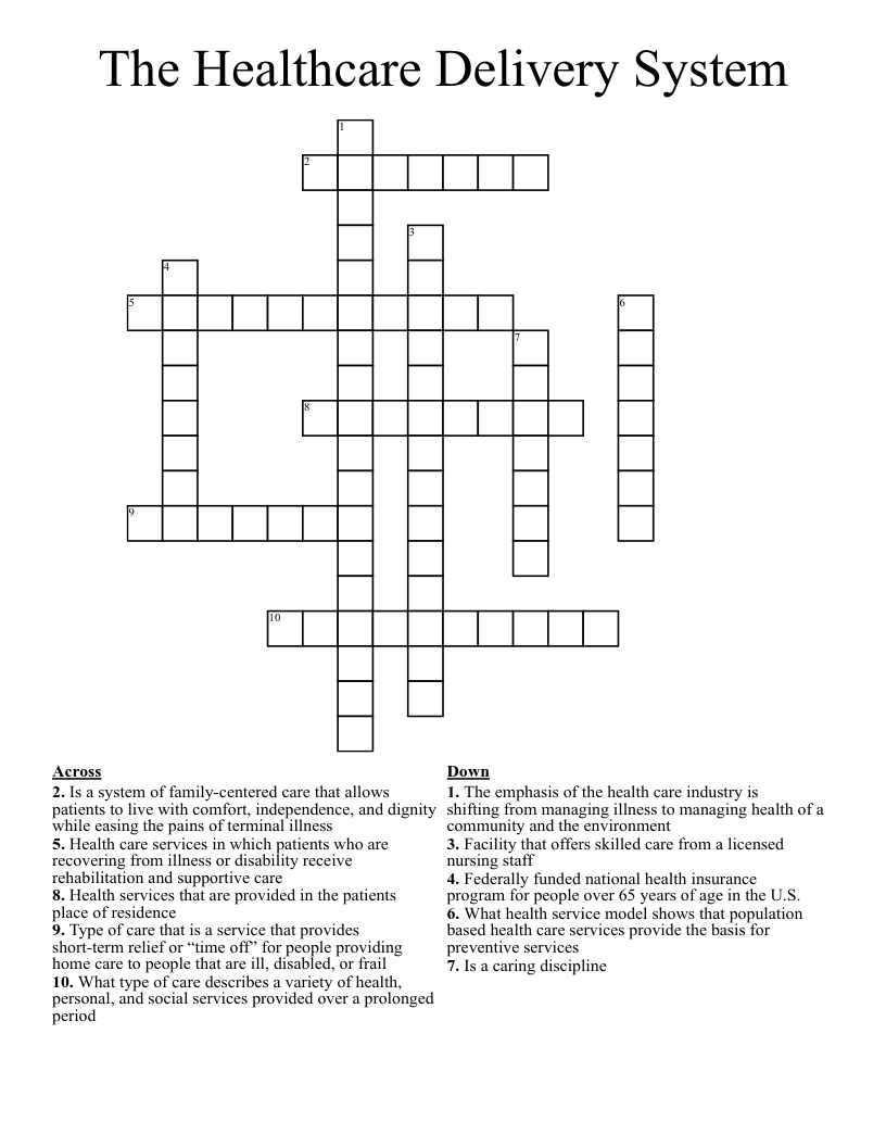 The Healthcare Delivery System  Crossword