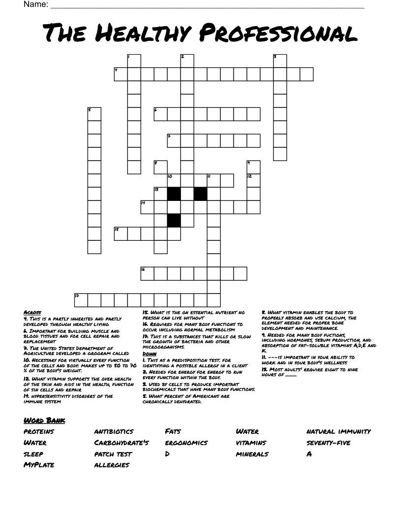 The Healthy Professional Crossword