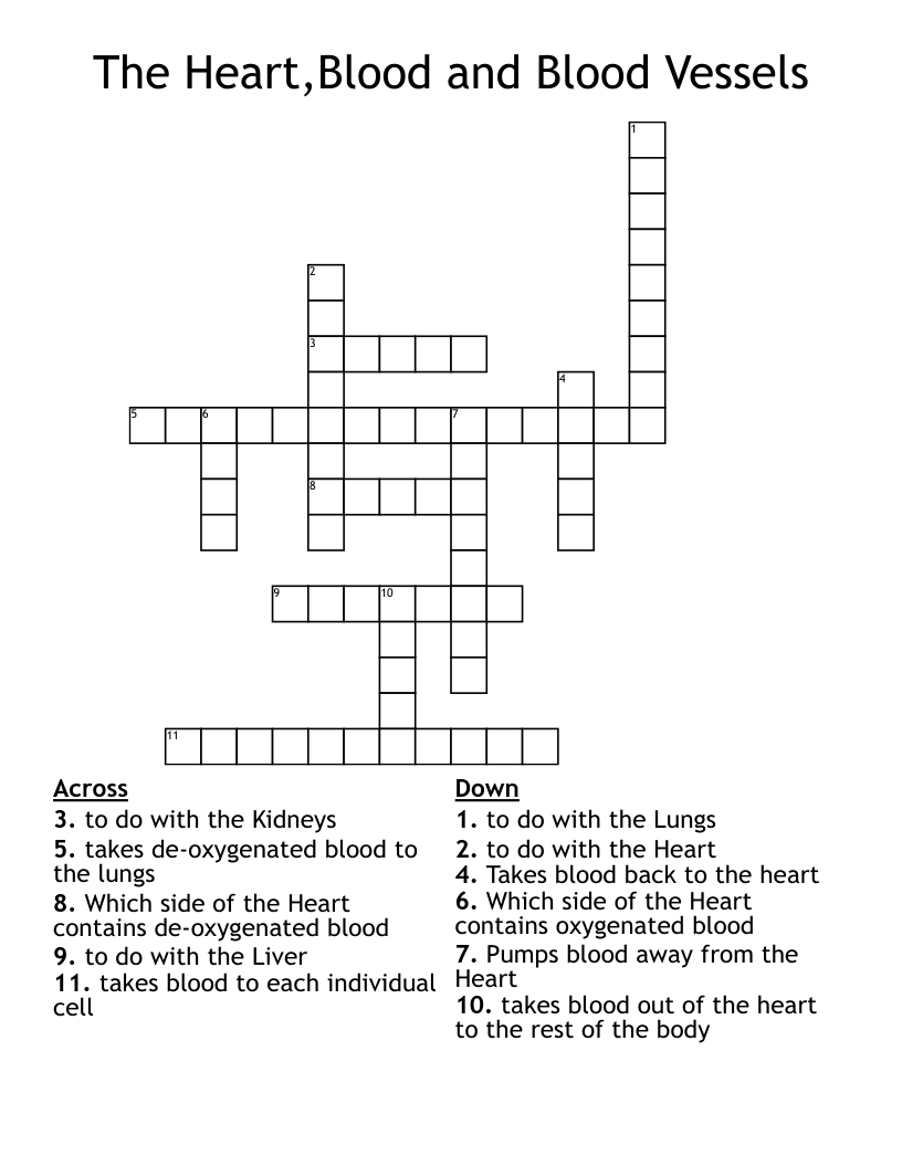 The Heart,Blood and Blood Vessels Crossword