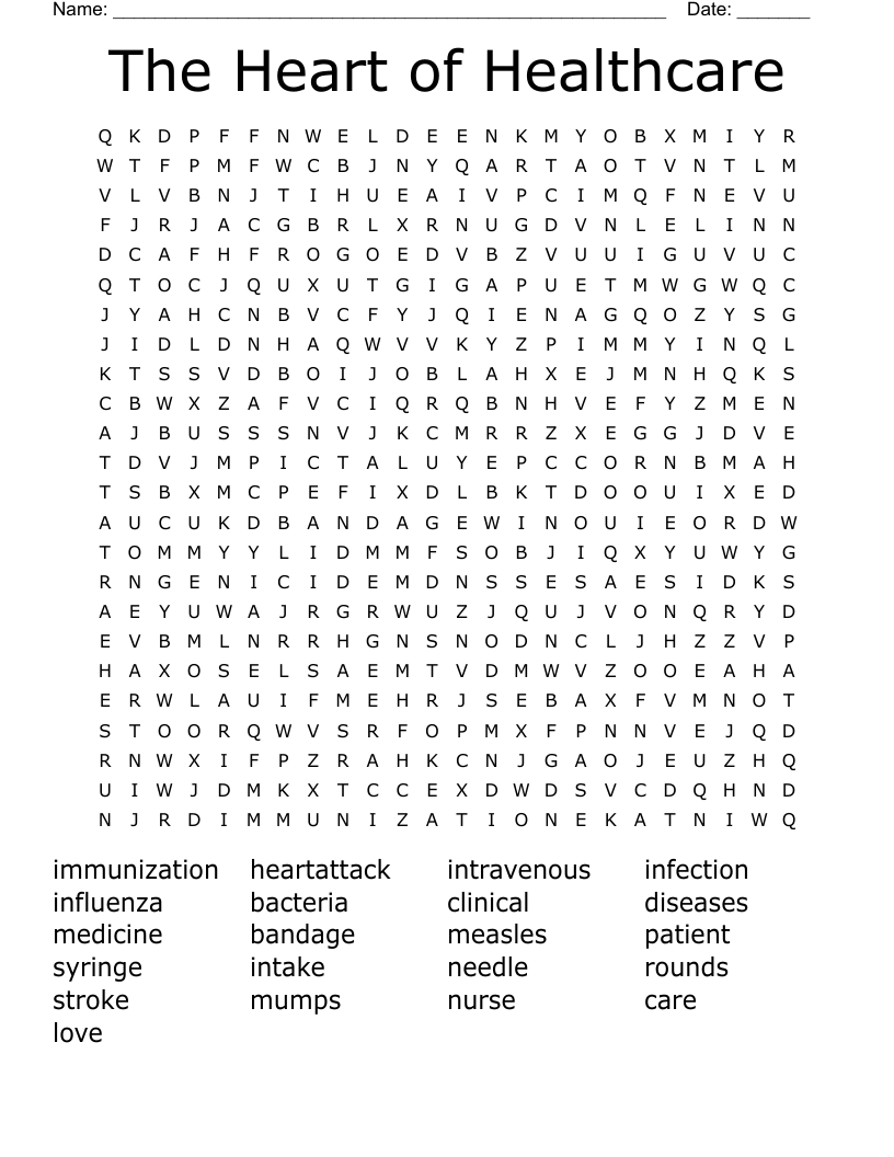 The Heart of Healthcare Word Search