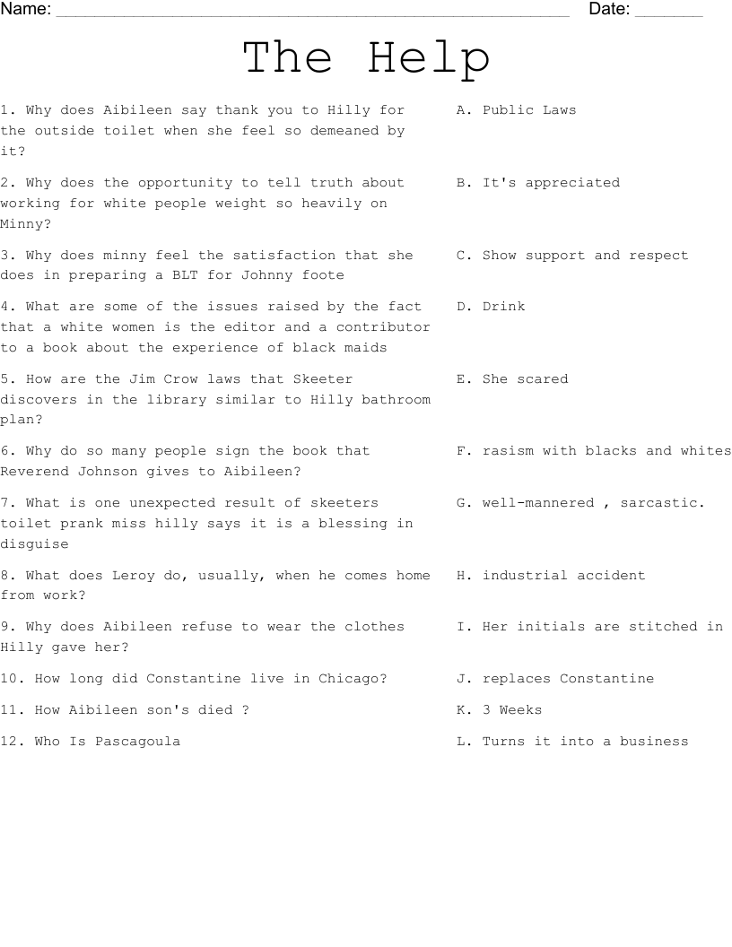 The Help Worksheet