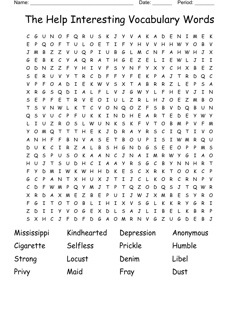 The Help Interesting Vocabulary Words Word Search