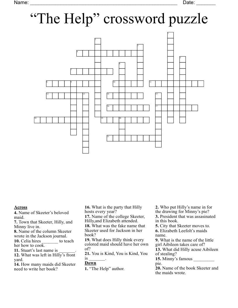 “The Help” crossword puzzle