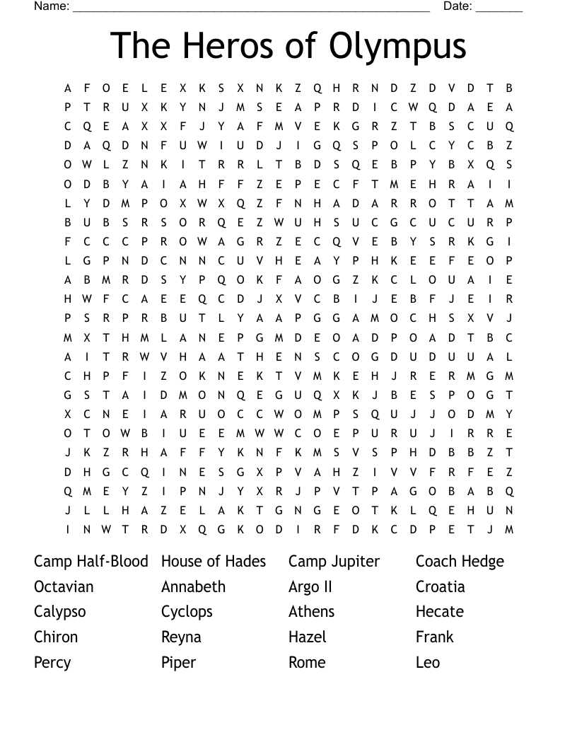 The Heros of Olympus Word Search