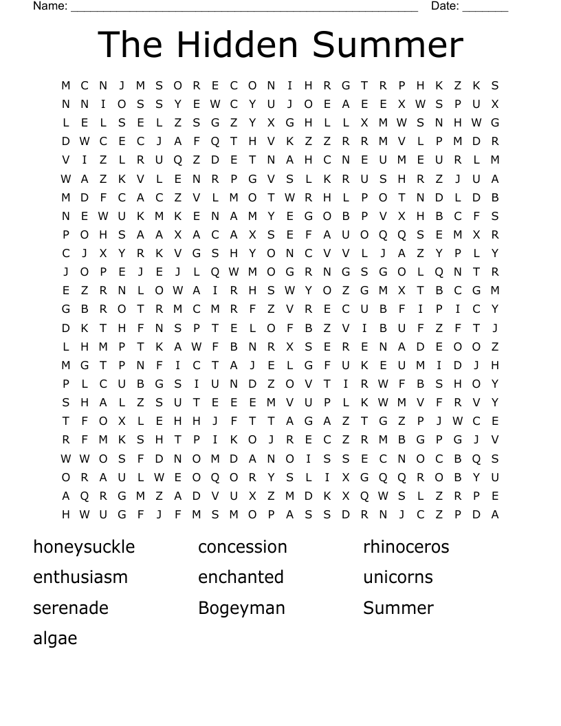 The Hidden Summer Word Search