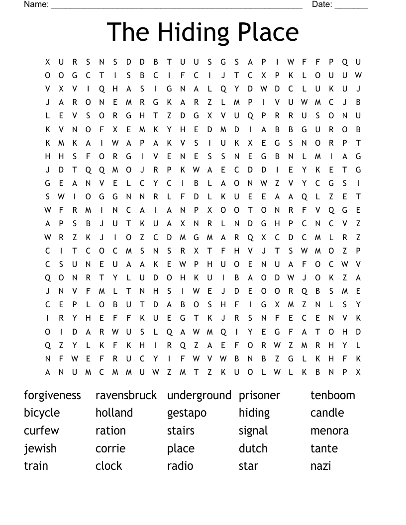 The Hiding Place Word Search