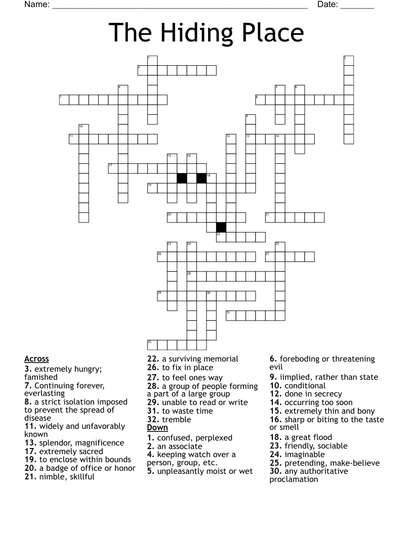 The Hiding Place Crossword
