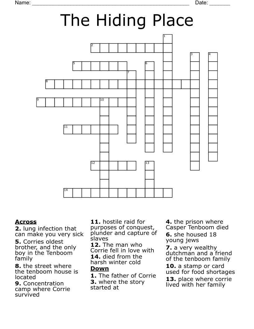 The Hiding Place  Crossword
