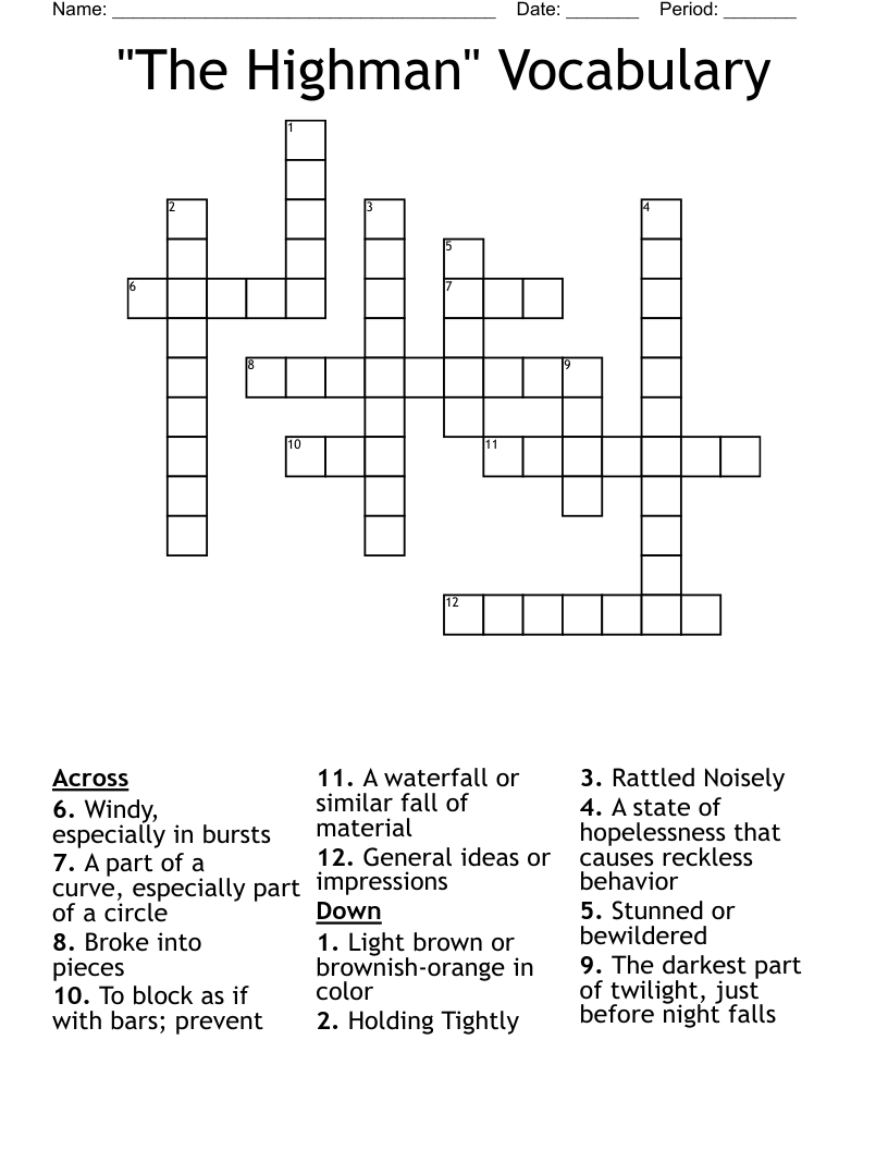 "The Highman" Vocabulary Crossword
