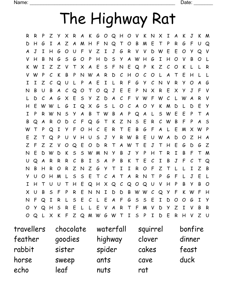 The Highway Rat Word Search