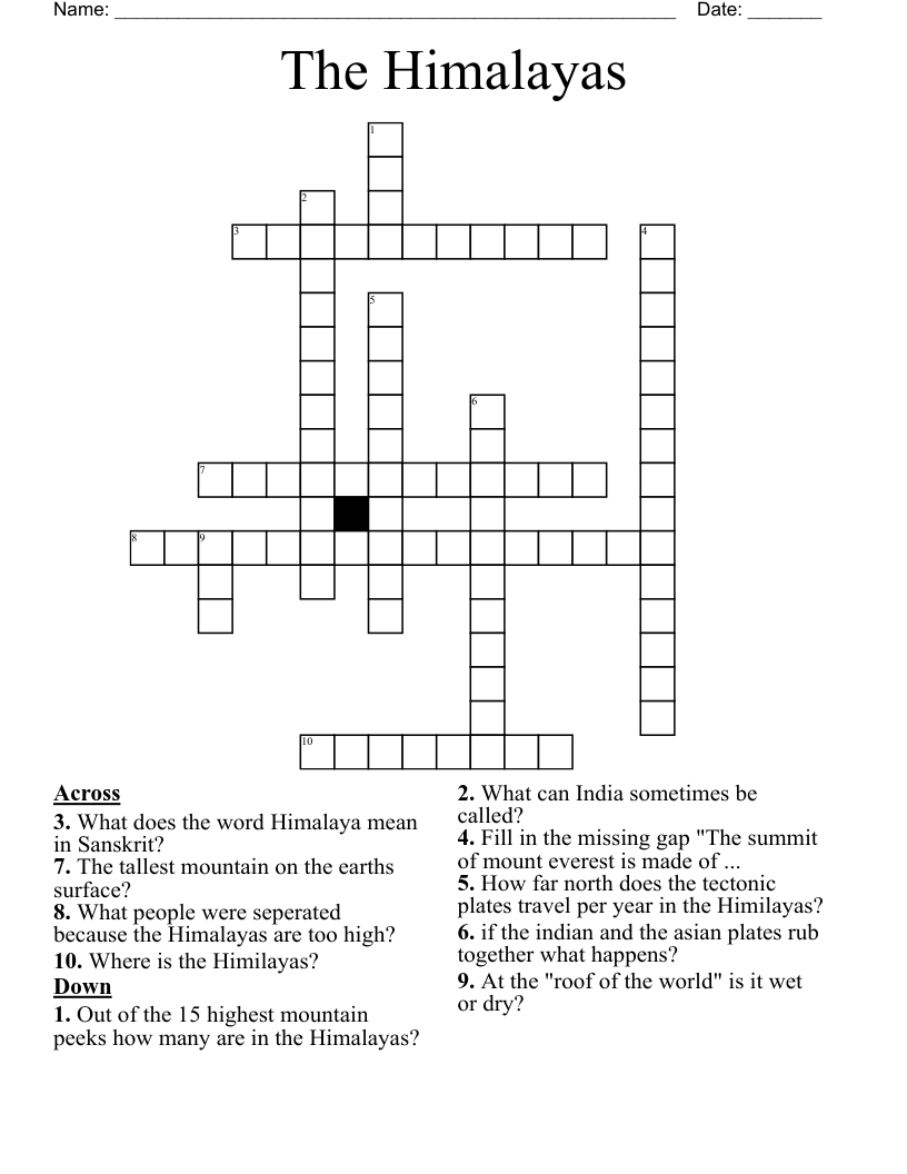 The Himalayas Crossword