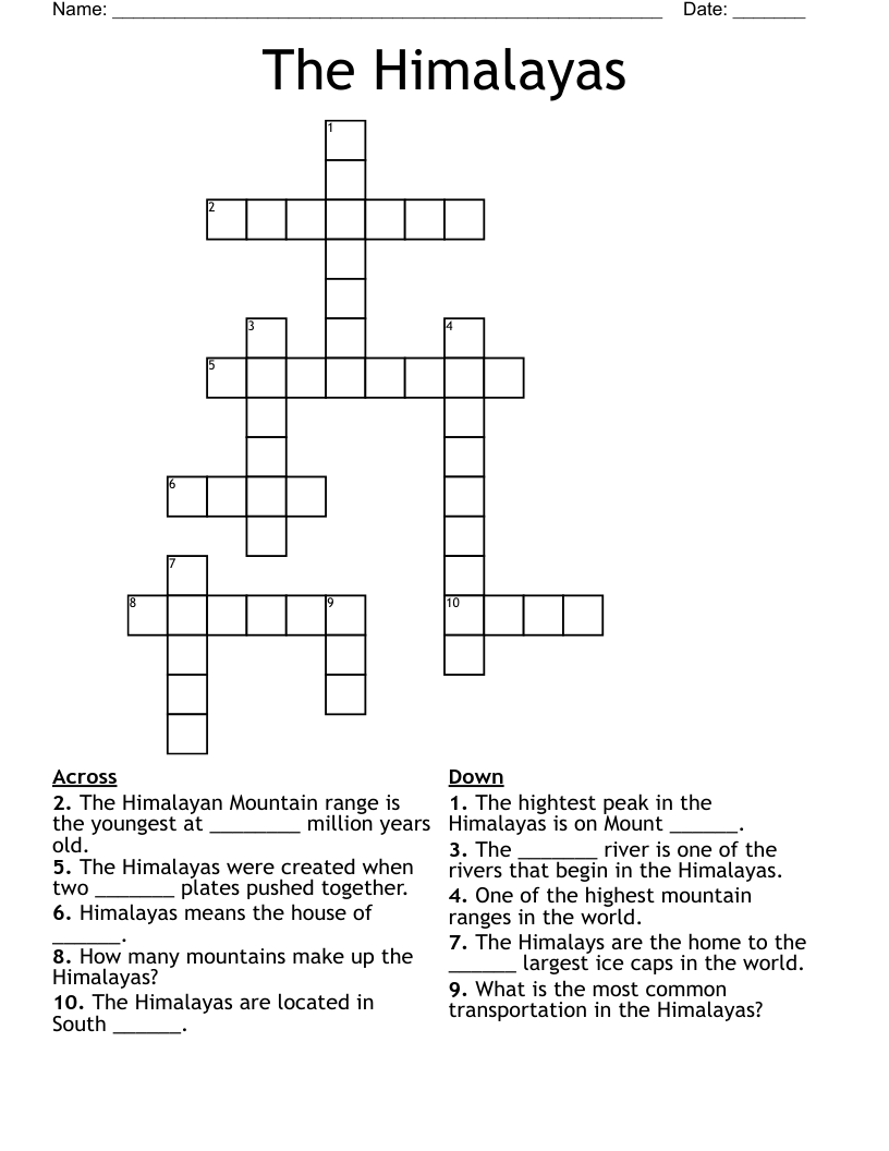 The Himalayas Crossword