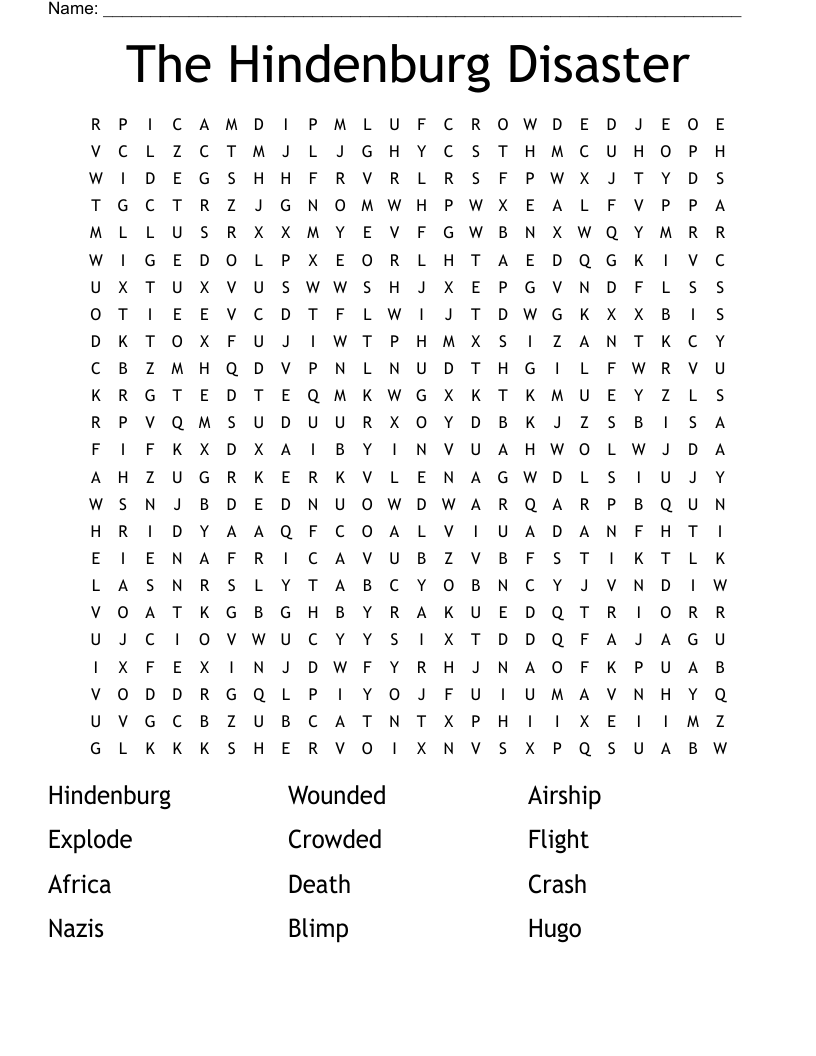The Hindenburg Disaster Word Search