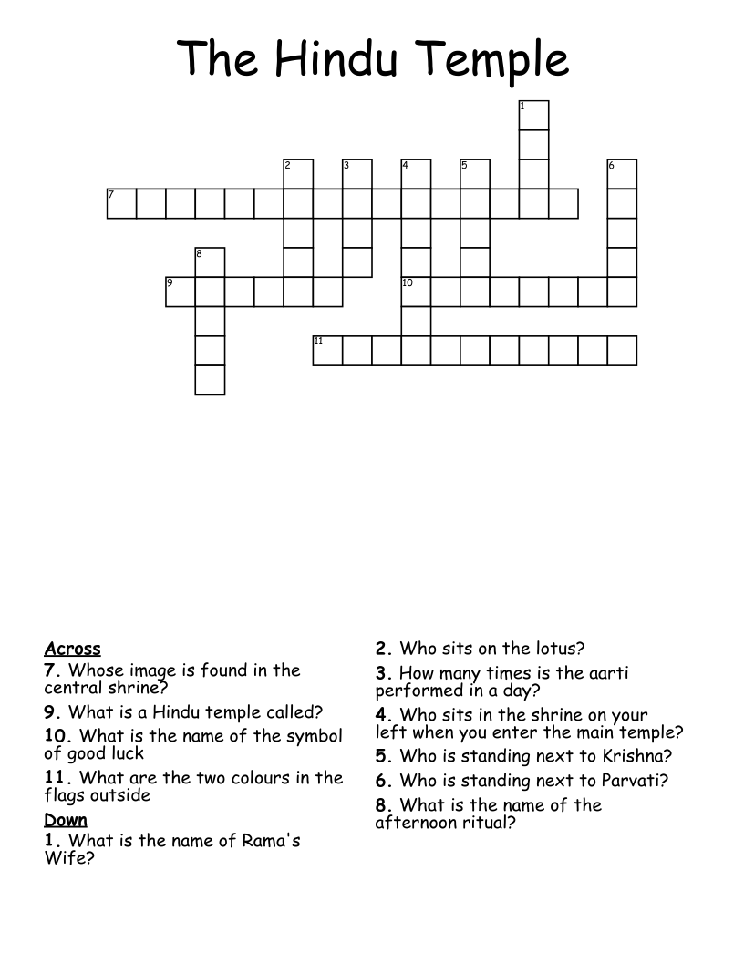 The Hindu Temple Crossword