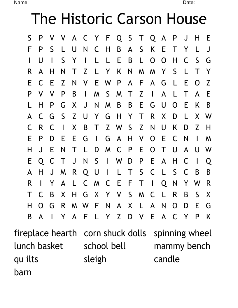 The Historic Carson House Word Search