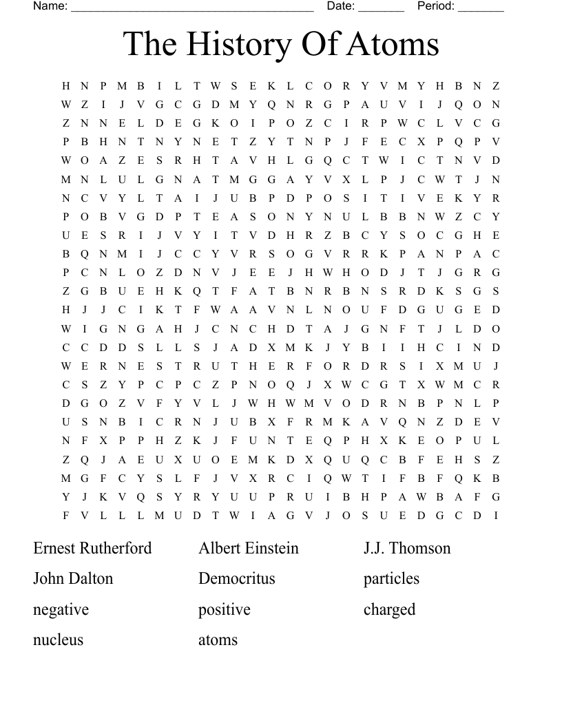 The History Of Atoms Word Search