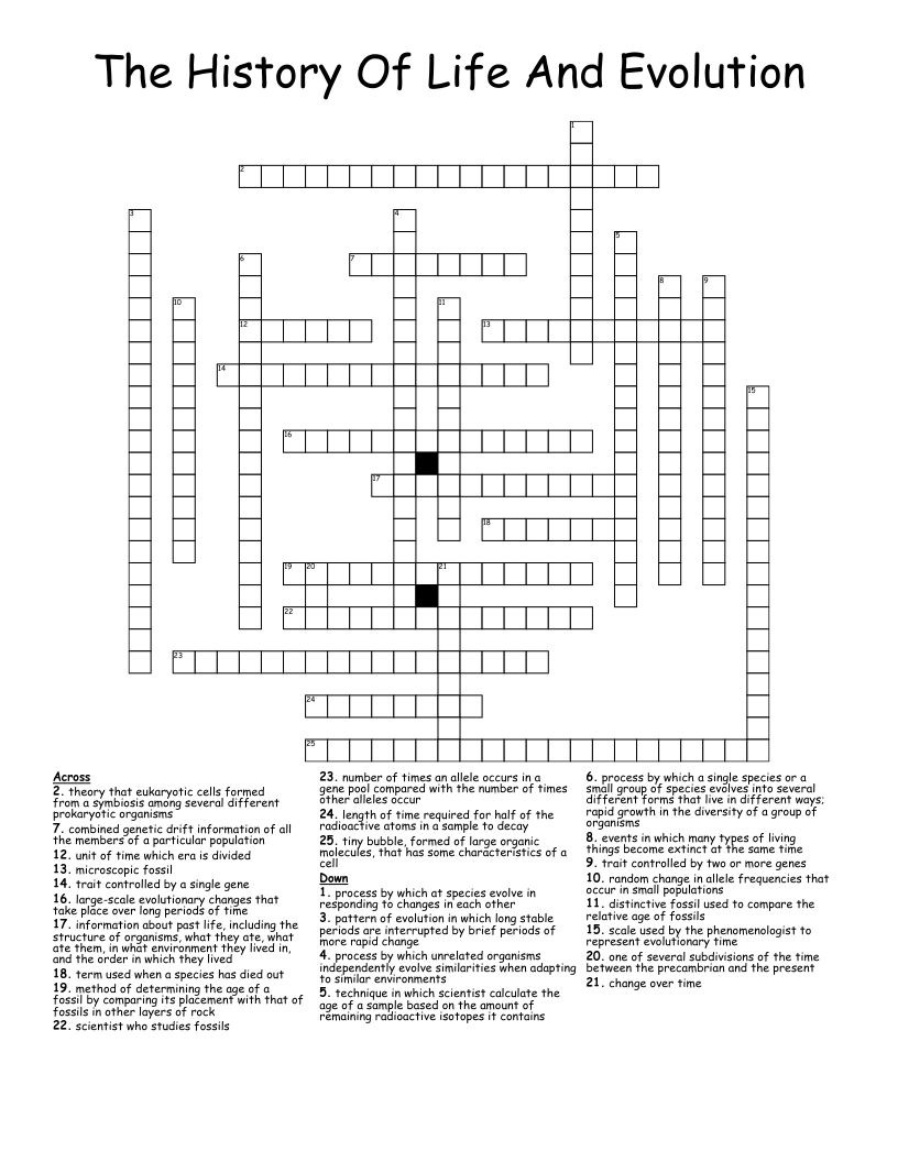 The History Of Life And Evolution Crossword