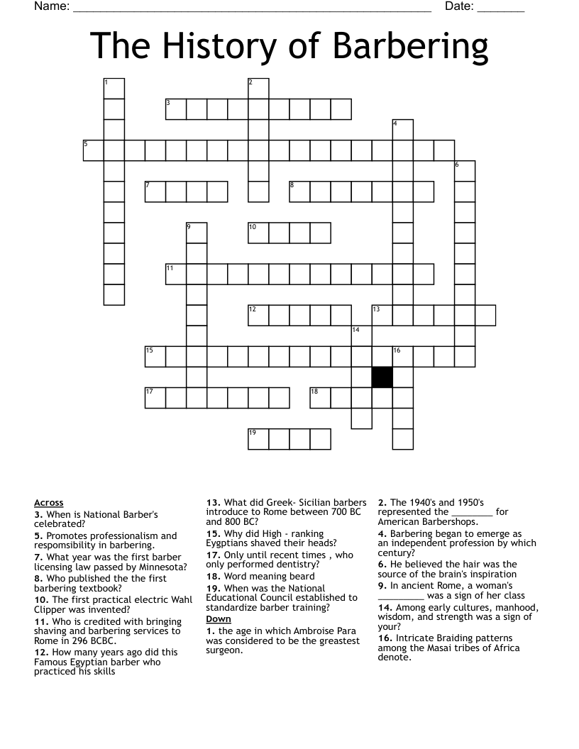 The History of Barbering  Crossword