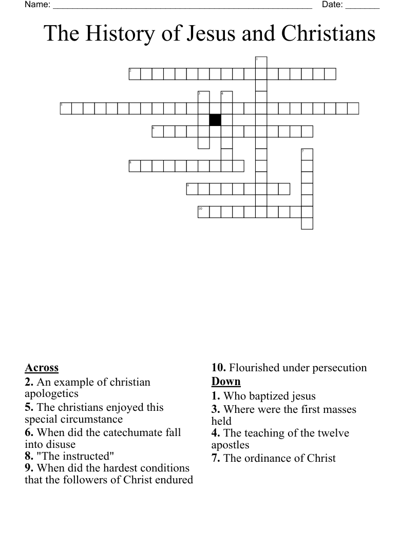 The History of Jesus and Christians Crossword