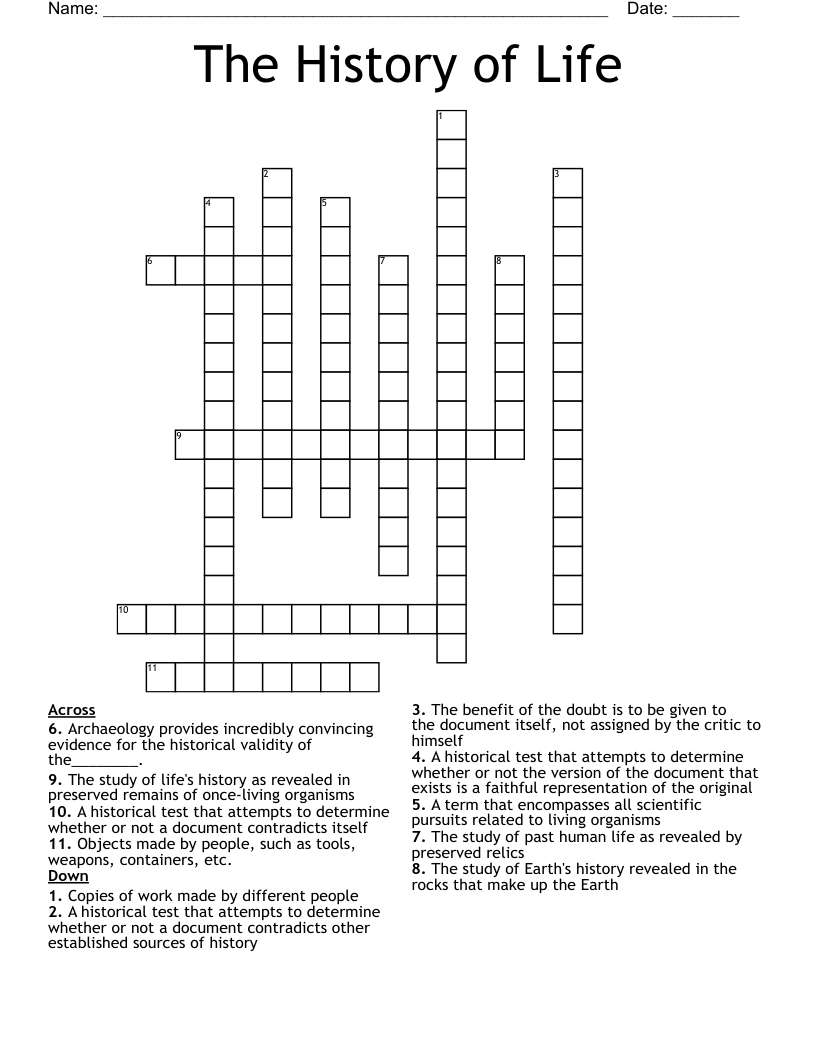 The History of Life Crossword