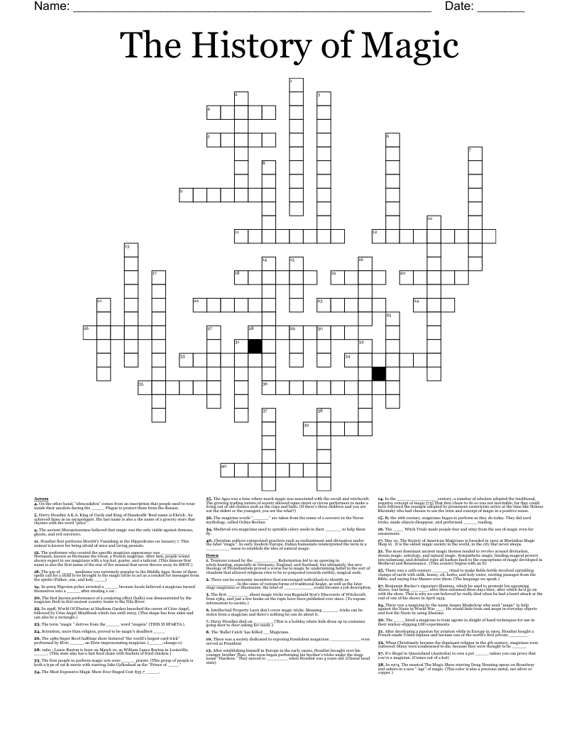 The History of Magic Crossword