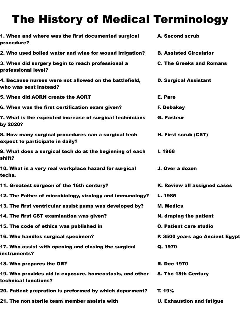 The History of Medical Terminology Worksheet