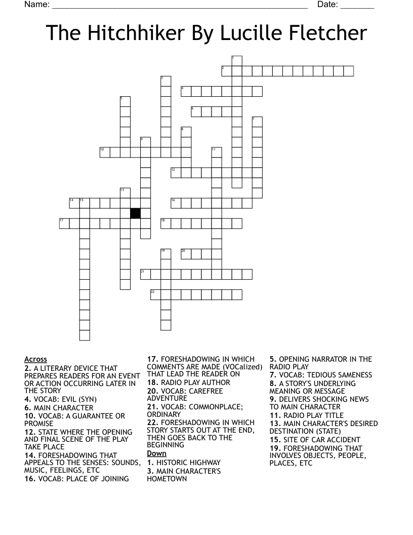 The Hitchhiker By Lucille Fletcher  Crossword