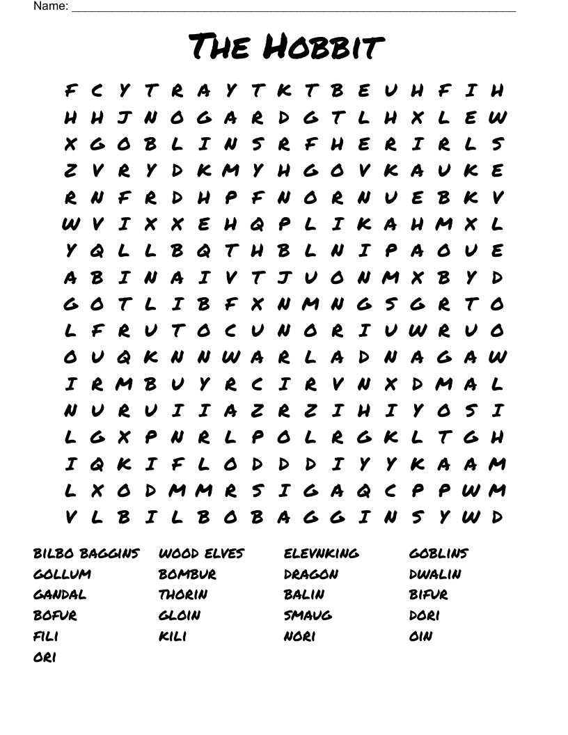 The Hobbit Word Search