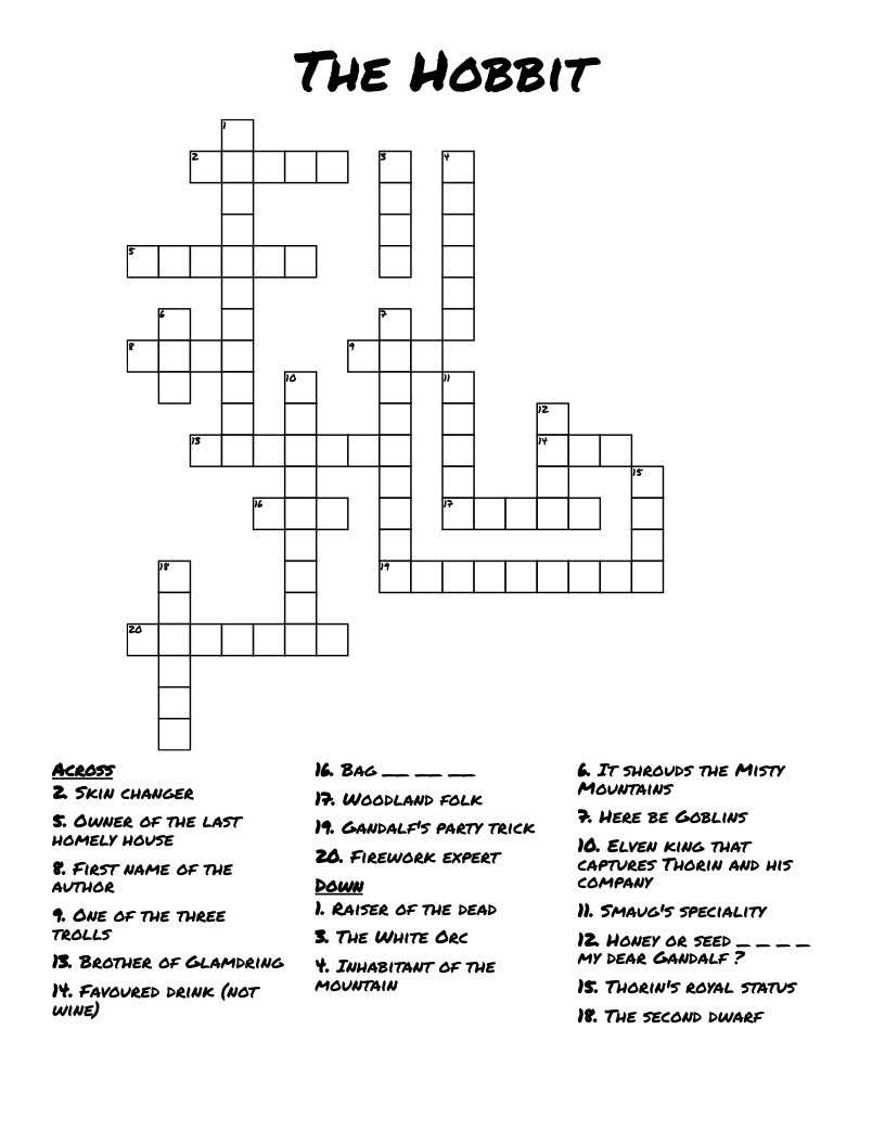 The Hobbit Crossword