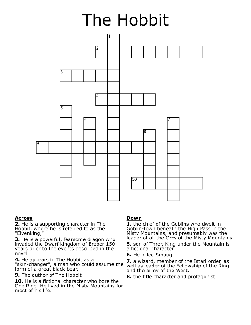 The Hobbit Crossword