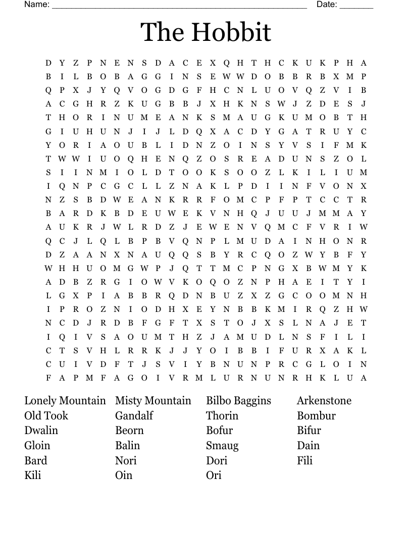 The Hobbit Word Search