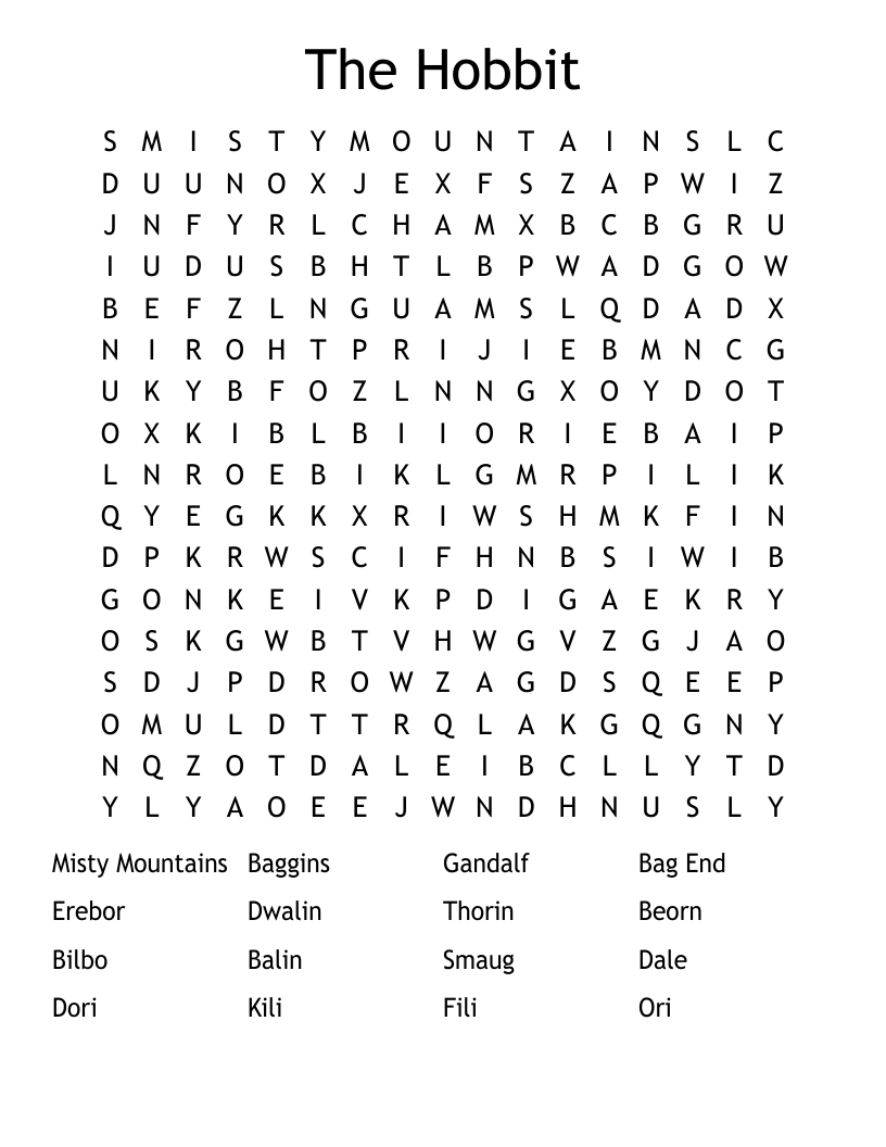 The Hobbit Word Search