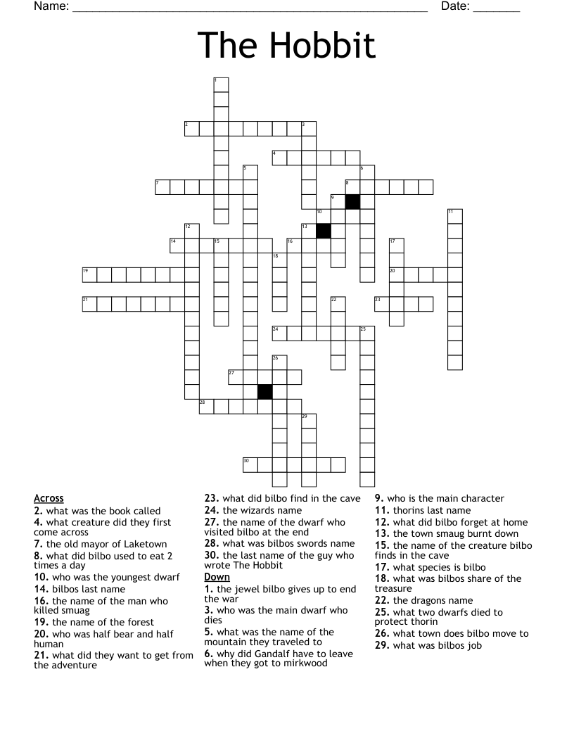 The Hobbit Crossword
