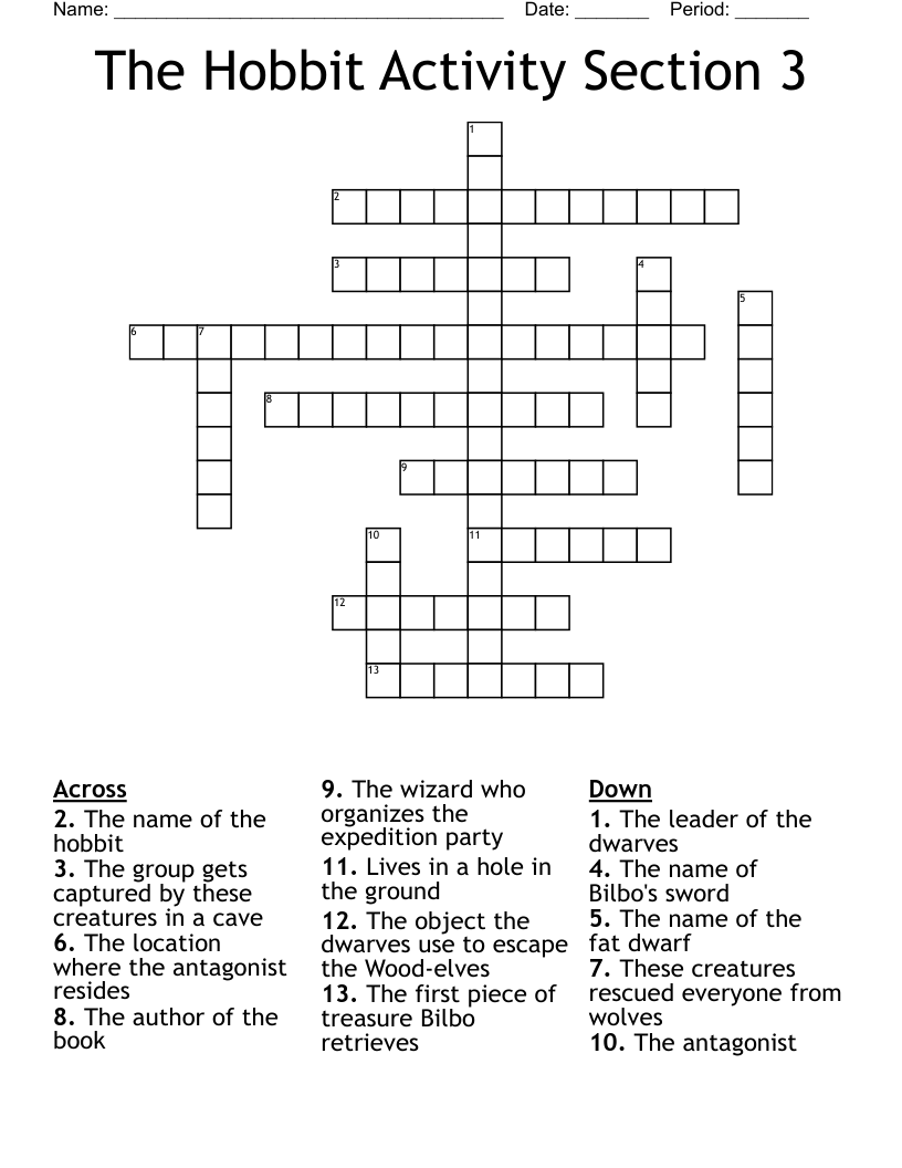 The Hobbit Activity Section 3 Crossword