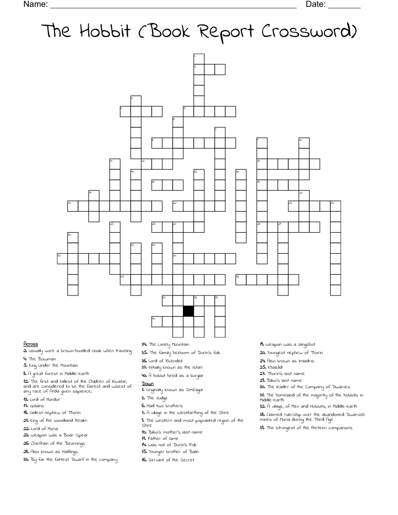 The Hobbit (Book Report Crossword)