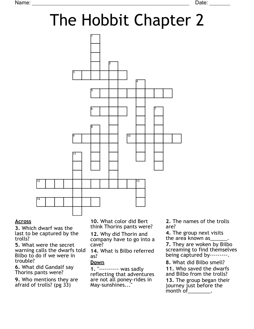 The Hobbit Chapter 2 Crossword