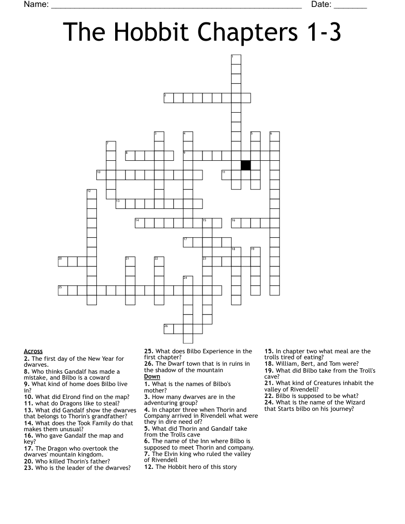 The Hobbit Chapters 1-3 Crossword