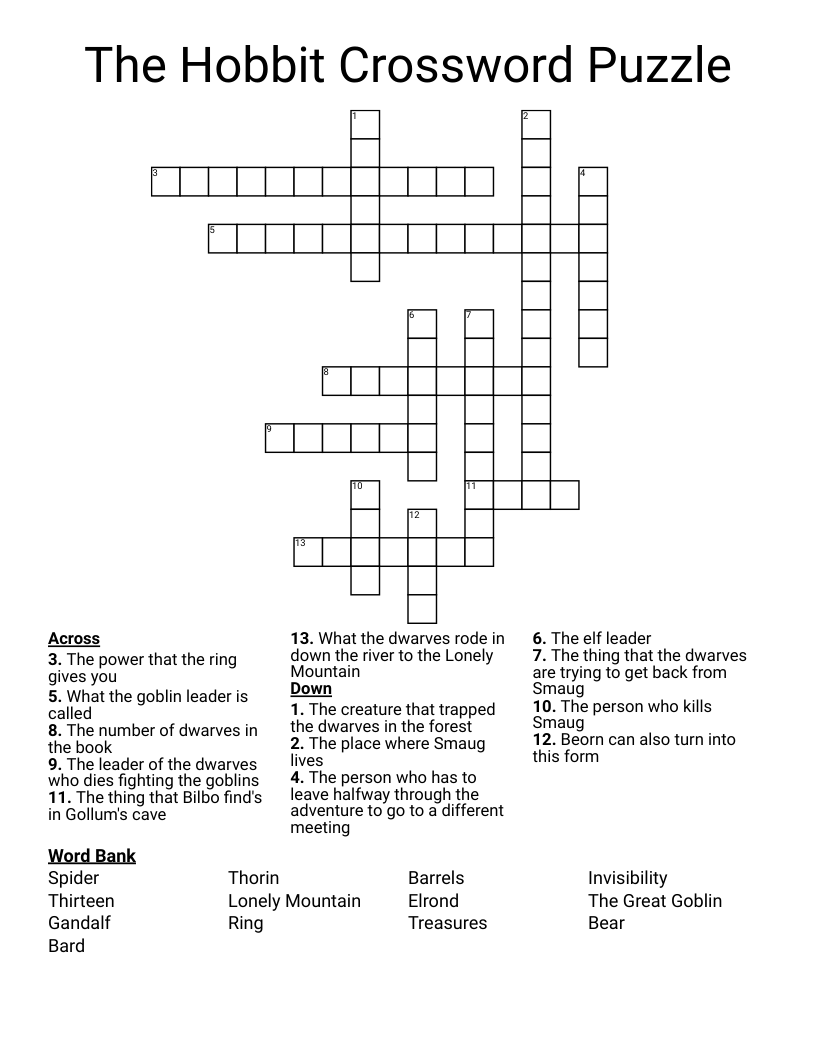 The Hobbit Crossword Puzzle