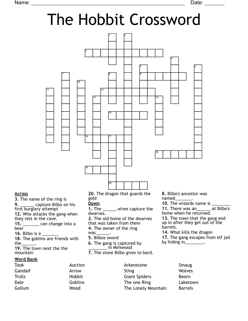The Hobbit Crossword 